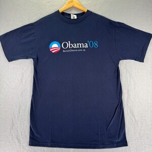 President‎ Barack Obama 2008 Campaign T-Shirt Adult Large Navy Blue Union Line